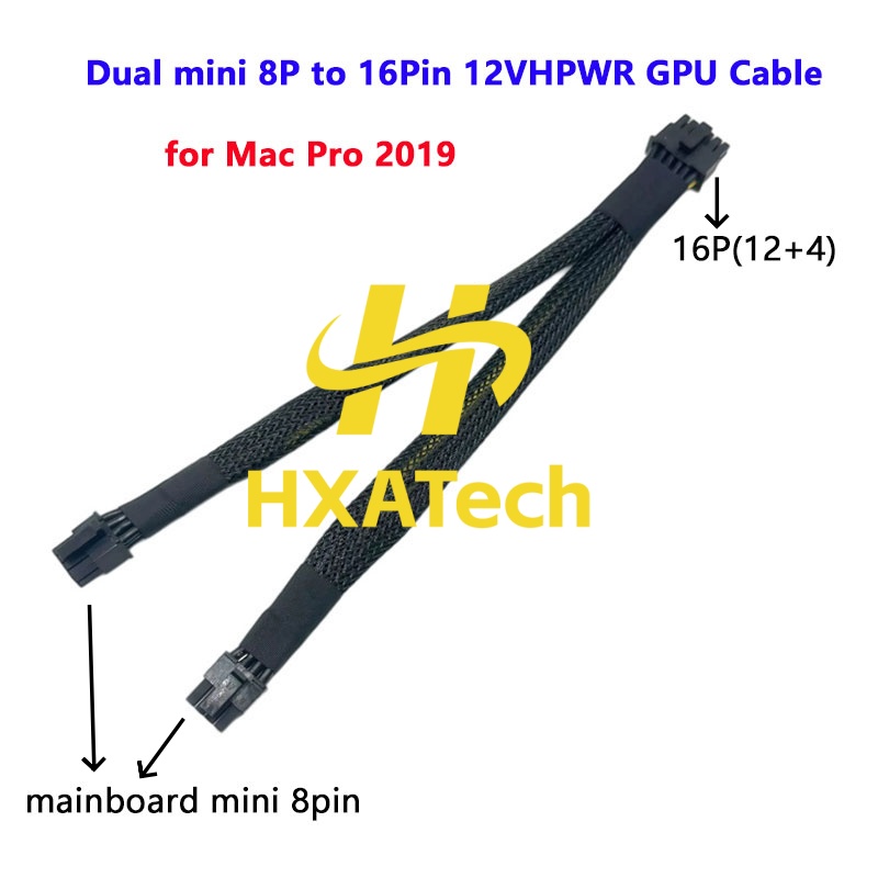 Dual 8Pin To 16Pin 12Vhpwr Cable - HXATech製 - Mac Pro 2019年モデル用、新しいデスクトップワークステーション用電源ケーブル。デュアルミニ8ピンから16ピンへの変換、12VHPWR GPUカード用電源ケーブル。